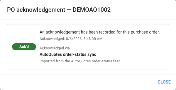 AutoQuotes acknowledgement dialog